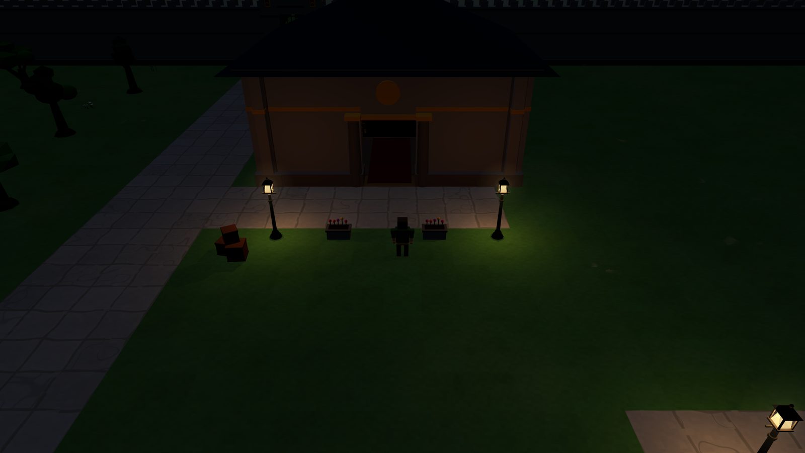 The bank by lamplight — Lightshire after dark